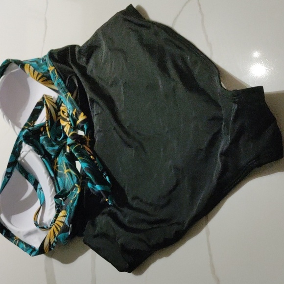 Eomenie‎ Floral Swimsuit Tummy Control Cutout High Waisted sz L NWOT - Picture 7 of 8